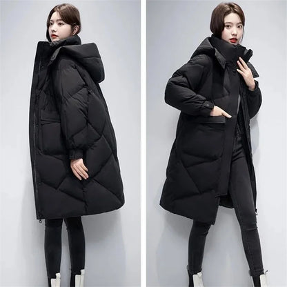 2023 New Winter Women Parka Hooded Jackets Thicken Warm Cotton-padded Puffer Coats Casual Long Parkas Clothes Loose Outerwear