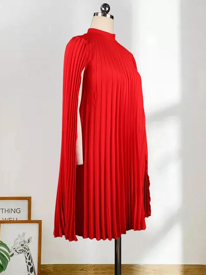 Plus Size Women Oversized Pleat Dress Mock Neck Cloak Sleeve Loose Short Dresses Curve Female Summer Birthday Party Club Wear