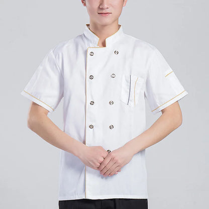 New Arrival Short Sleeve Kitchen Cooker Working Uniform Chef Jacket Double Breast Waiter Waitress Coat Cooking Clothes