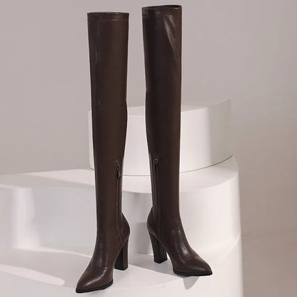 Elastic Thigh High Boots Women Shoes Sexy Autumn Winter Black Heeled Over-the-knee Boots Fetish Party Shoes Ladies Large Size 48