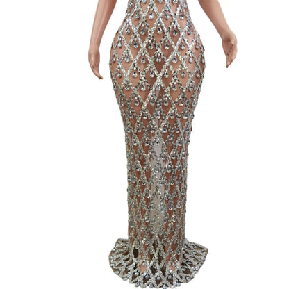 Gorgeous Silver Mermaid Dress Bodycon Halter Sleeveless Ballroom Evening Festival Clothing Prom Special Ocassion Show X2201017