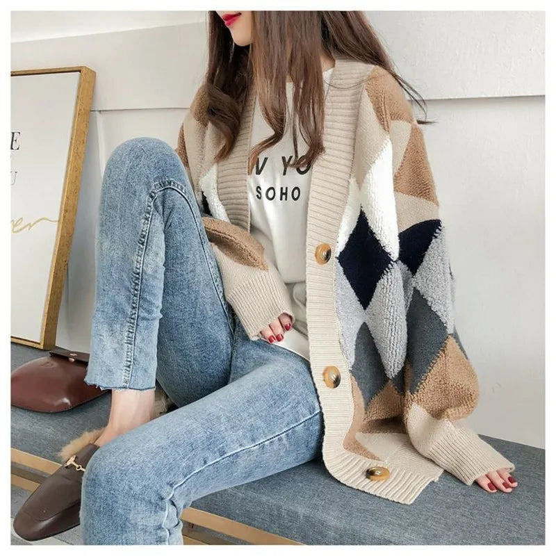 Cardigan Sweater Spring and Autumn Retro French Lazy Style Knit Cardigan Women's Mid-length Net Red Cardigan Jacket Sweater