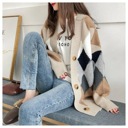 Cardigan Sweater Spring and Autumn Retro French Lazy Style Knit Cardigan Women's Mid-length Net Red Cardigan Jacket Sweater