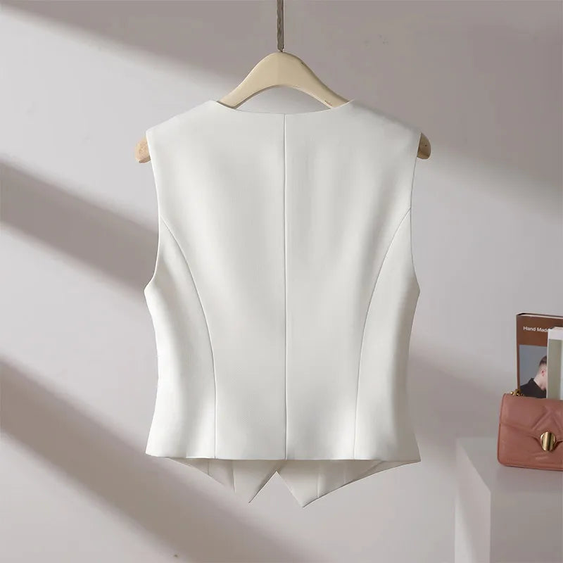 White Suit Vest Fall New Casual Slim Reduce Waist Sleeveless Short Jacket Simple Fashion Senior Sense of Vest for Women