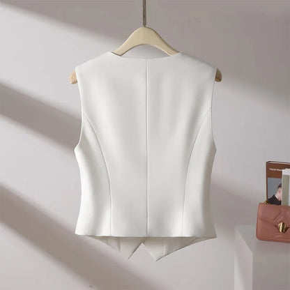 White Suit Vest Fall New Casual Slim Reduce Waist Sleeveless Short Jacket Simple Fashion Senior Sense of Vest for Women