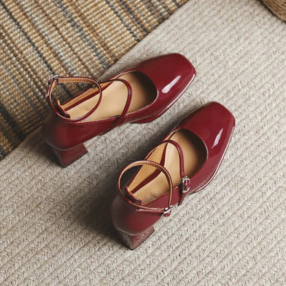 2024 New Women's Mary Janes Shoes High Quality Leather Shoes for Women Square Toe Shallow Buckle Strap Women's Shoes sandalias