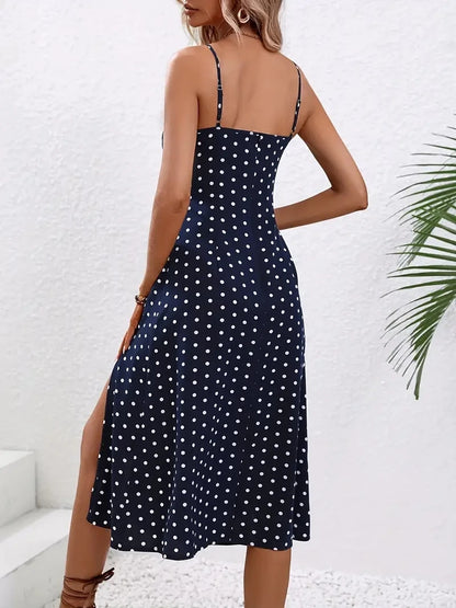 2024 Women Floral Print Spaghetti Straps Summer Boho Beach Dress Print Elegant  Suspenders Square Neck Slit Dress Vestidos