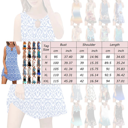 Women'S Floral Printed Casual Outfits Sleeveless Swing Dress Temperament Vacation Comfy Aline Sundress Vestidos Para Mujer