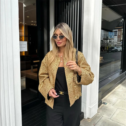 Autumn/Winter New Product Women's New Fashion and Casual Versatile Stand up Collar Long Sleeve Beaded Jacket Coat