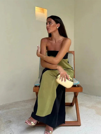 Summer Flower Strapless Long Dress Women Elegant Patchwork Sleeveless Backless Floral Maxi Dresses Lady Holiday Party Beach Robe