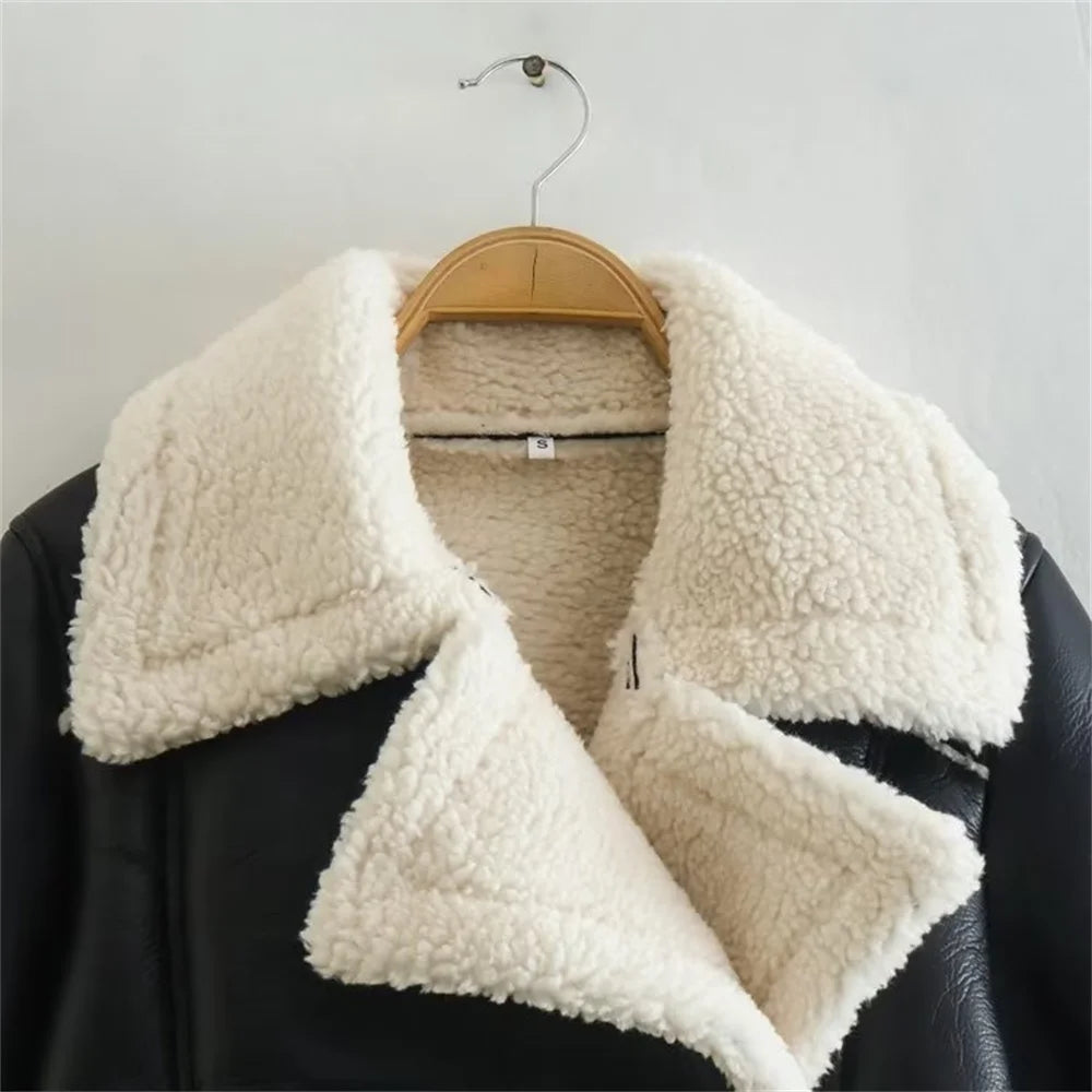 UNIZERA 2023 Autumn/Winter New Product Women's New Fashion Versatile Polo Collar Long Sleeve Slim Fit Short Jacket Coat