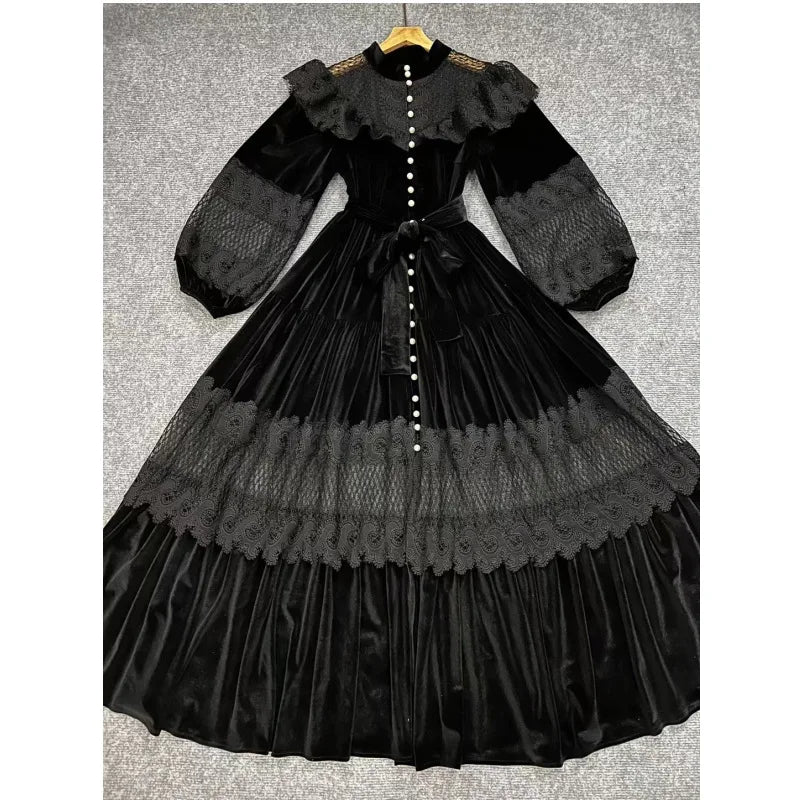 2023 New In Spring/Autumn Lace Long Women Evening Dress Hollow Embroidery Formal Party Dress Prom Dress Puff Sleeve Niche Design