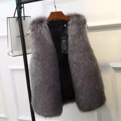 Women Fur Vest  New Female Waistcoat Faux Fox Fur Foat Winter Jackets Large Size Thickened Warm Sleeveless Outerwear Top