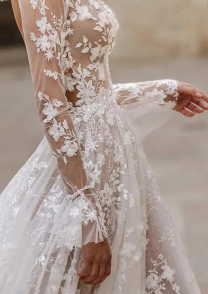 New Sexy Lace Long Sleeved V-neck White Dress For Women