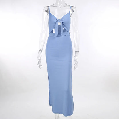 Sexy Backless Long Dress Fashion Women Bandage Cut Out Split Bodycon Dress Ladies Party Club Maxi Dresses Vestidos JY21121