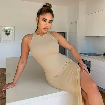 Women Y2K solid Sexy slit Club Party Night Wrap Bodycon Dress summer vestidos para mujer party dress Elegant long dress backless