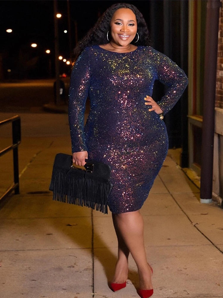 Chic Elegant Women Dresses Ladies Sequin Dress Slinky Plus Size Sexy Dress 30th Birthday Party Supplies Wholesale Dropshipping