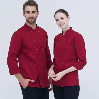 Long Sleeve Chef Jacket Unisex Men Women Restaurant Hotel Cook Coat Kitchen Clothes Waiter Baker Uniform
