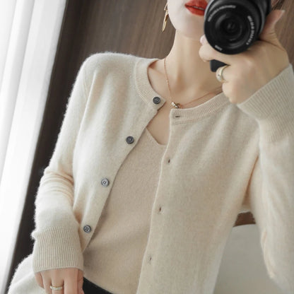 Women's O-Neck Long Sleeve Sweater, Basic Style Coats, Female Cardigan Jacket,Wool Knitted Jumper Clothing, Autumn, Hot Sale