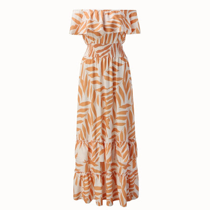 Summer Outfits For Women  Casual Beach Style Off Shoulder Dress Short Sleeves Slash Neck Floral Flowy Boho Long Dresses