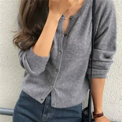 Cashmere Sweater Cardigan Women Single Breasted Long Sleeve Elegant Vintage Jumper Solid Wool Knitted Autumn Winter Outwear