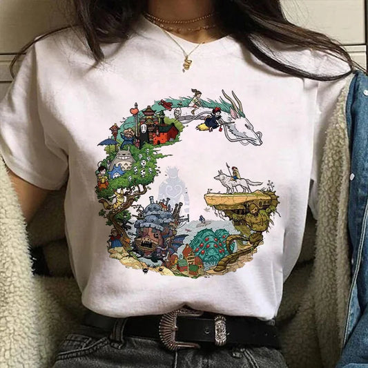 Japan Anime Dragon Graphic Print T-shirt Women New summer Harajuku Aesthetic Tshirt White Tops Casual Female T Shirt Tee
