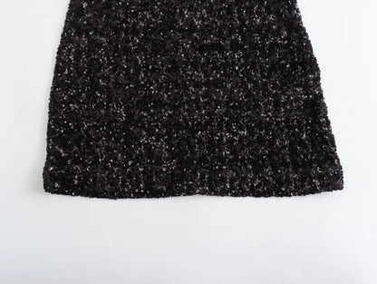 French niche sexy sleeveless dress with shoulder pads and sequins 2024 fashion new hip skirt