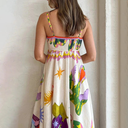 Fashionable Long Suspender Dress With Colorful Printed Comfy Soft Versatile Leisure Dress Birthday Gift