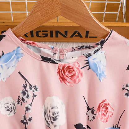Spring Autumn New Dress Kids Girls 8-12 Years Pink Sweet Print Long-Sleeved Dress For Girls Casual Cute Vacation Princess Dress