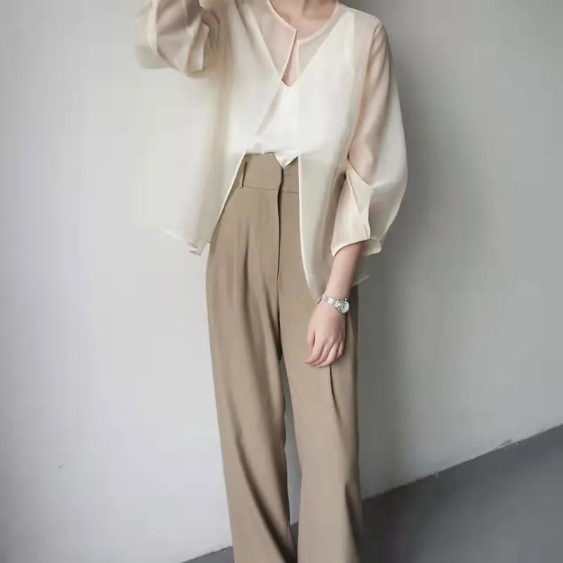 Women Summer Sun-proof Cardigan Through Fashion Sunscreen Thin Shawl Perspective Long Sleeve Blouse Chiffon Organza Coat