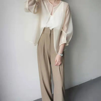 Women Summer Sun-proof Cardigan Through Fashion Sunscreen Thin Shawl Perspective Long Sleeve Blouse Chiffon Organza Coat