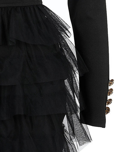 Dresses for Women  Fashion Layered Ruffles Mesh Round Neck Long Sleeve Party Mini dress Skinny Dress for Women