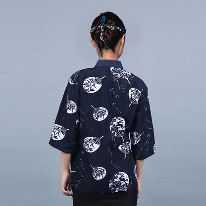 New Japanese Cuisine Sushi Chef Uniform Kimono Izakaya Restaurant Teahouse Waiter Printing Mid-sleeve Overalls For Men And Women