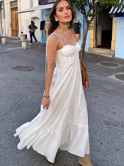 Beach Pleated Ruffle Hem Lace Sling Women Dress Fashion Tube Sleevelss Backless Female Dresses 2024 Spring Summer Sexy Lady Robe