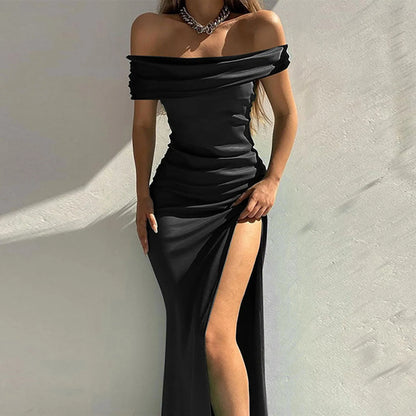Elegant Party Dress Sexy Event Celebrity Wear Lady Girls Bodycon High Slit Maxi Dresses 2023 Fashion Gown Off Shoulder Vestidos