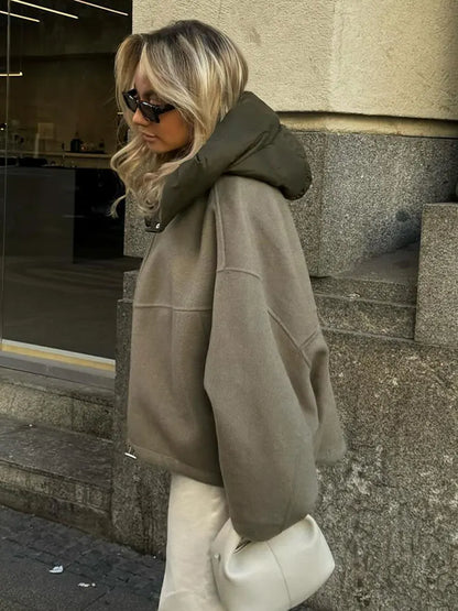 Women Fashion Solid Hooded Short Jacket Causal Long Sleeves Zipper Female Coat 2023 Autumn Winter Ladies Warm Commute Outwear