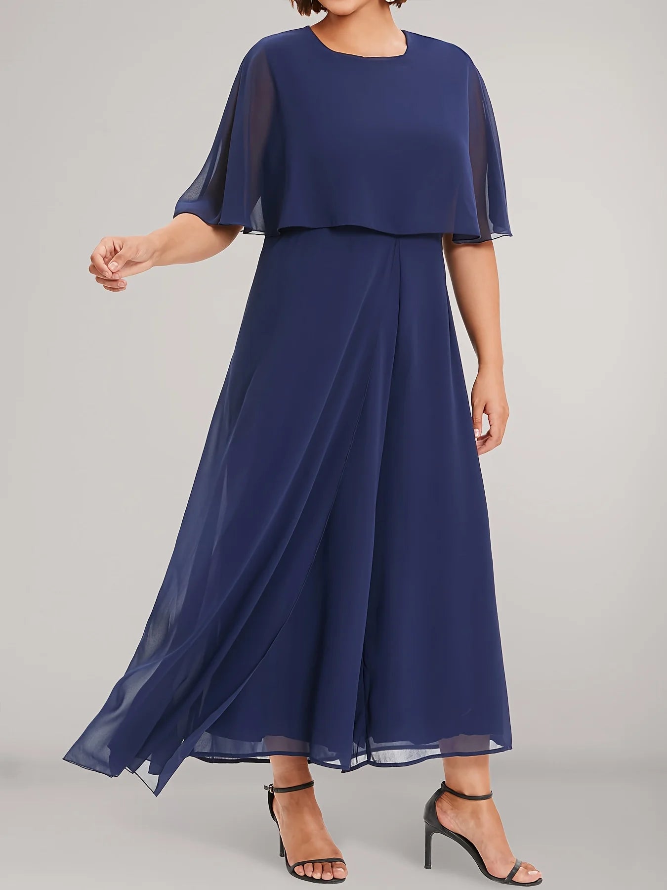 Plus Size Solid Wide Leg Jumpsuit, Casual Crew Neck Short Sleeve Jumpsuit, Women's Plus Size Clothing