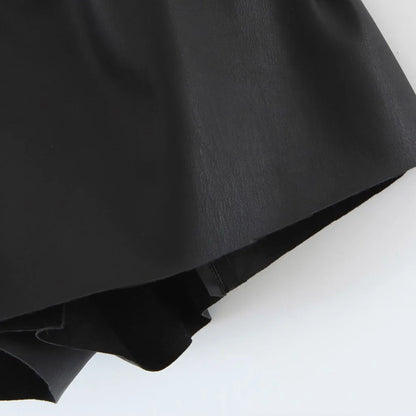 Fashion Elastic Waist PU Wide Leg Shorts Plus Size Women Clothing Good Quality Autumn Winter  Stylish A-Line Leather Bootcut