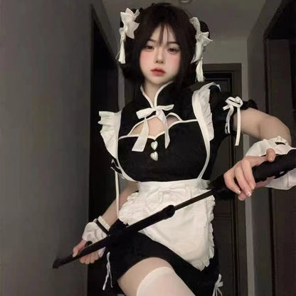 Chinese Cheongsam Halloween Maid Dress Gothic Lolita Waitress Role Play Costumes Women Love Live Cosplay Student Party Uniform