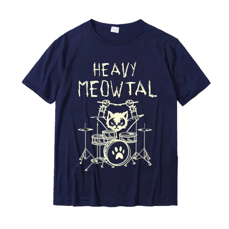 Heavy Meowtal Cat Metal Music Tshirt Women Men Gift Idea Funny Pet Owner T-Shirt Printed Shirt Pure Cotton Plus Size Tops