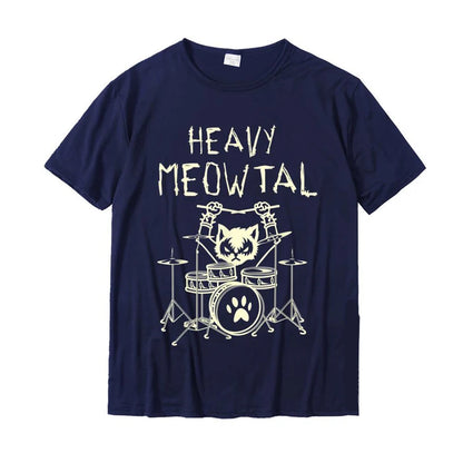 Heavy Meowtal Cat Metal Music Tshirt Women Men Gift Idea Funny Pet Owner T-Shirt Printed Shirt Pure Cotton Plus Size Tops