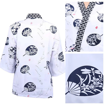 New Japanese Cuisine Sushi Chef Uniform Kimono Izakaya Restaurant Teahouse Waiter Printing Mid-sleeve Overalls For Men And Women