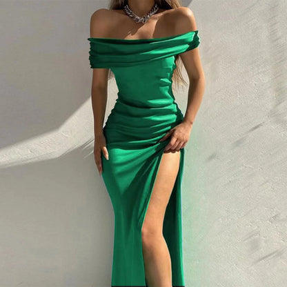 Elegant Party Dress Sexy Event Celebrity Wear Lady Girls Bodycon High Slit Maxi Dresses 2023 Fashion Gown Off Shoulder Vestidos