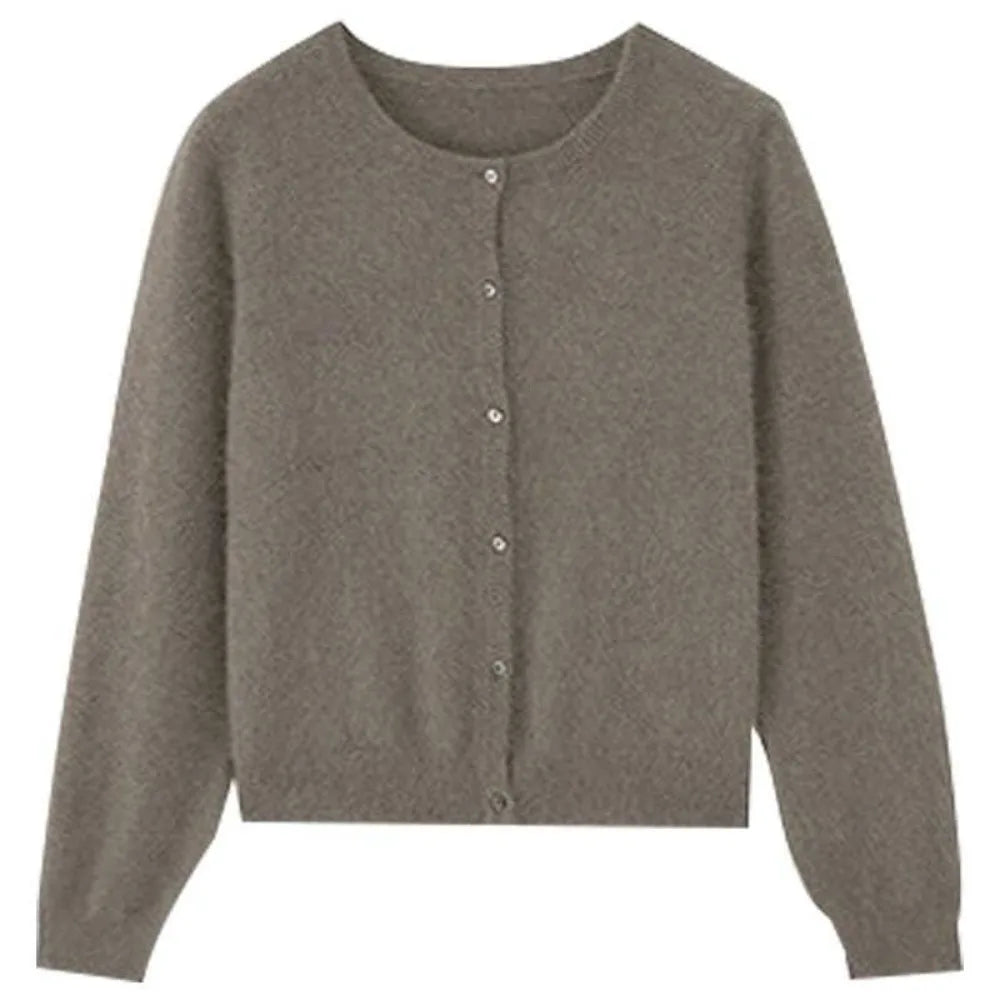 Cashmere Sweater Cardigan Women Single Breasted Long Sleeve Elegant Vintage Jumper Solid Wool Knitted Autumn Winter Outwear Tops
