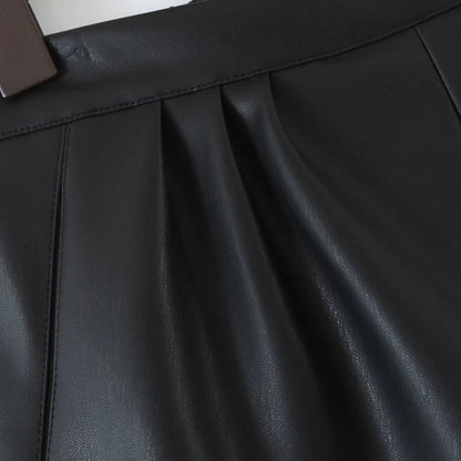 Fashion Elastic Waist PU Wide Leg Shorts Plus Size Women Clothing Good Quality Autumn Winter  Stylish A-Line Leather Bootcut