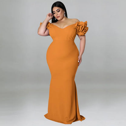 Plus Size Chubby Party Dress Female Ruffle Sleeve Vestido Elegant Wedding Long Robe 2023 Women Luxury Pretty Evening Dress