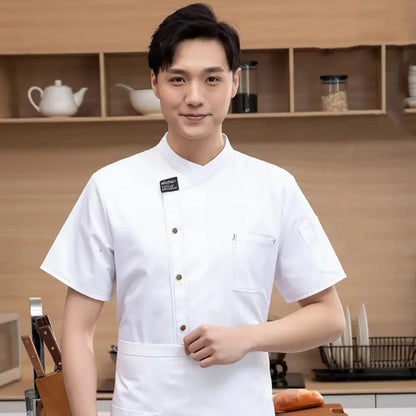 Unisex Chef Coveralls Professional Stylish Unisex Chef Uniforms with Stand Collar Patch Pockets for Restaurant Bakery Waiter