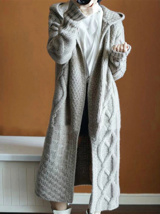 Women Sweater Midi Cardigans Autumn Winter 2023 Knitted Jackets Korean Loose Oversized Long Sleeve Casual Hooded Coats Basic New
