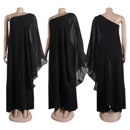 Plus Size Elegant Ruffles Hem Women Jumpsuit Autumn One Shoulder Long Sleeve Wide Leg Pants One Piece Party Club Playsuits 2023