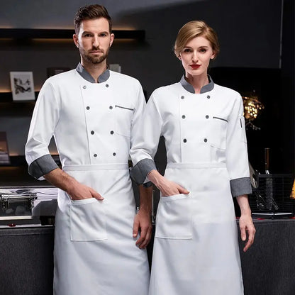 long Sleeve Chef Uniform Restaurant Professional Clothes Cooking Waiter Coat Outfit Kitchen Work Jackets Cook Wear Solid Color
